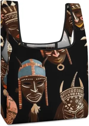 African Ritual Ethnic Tribal Tote Bag Reusable Shopping Handbag Washable Foldable Grocery Tote for Picnic Shopping