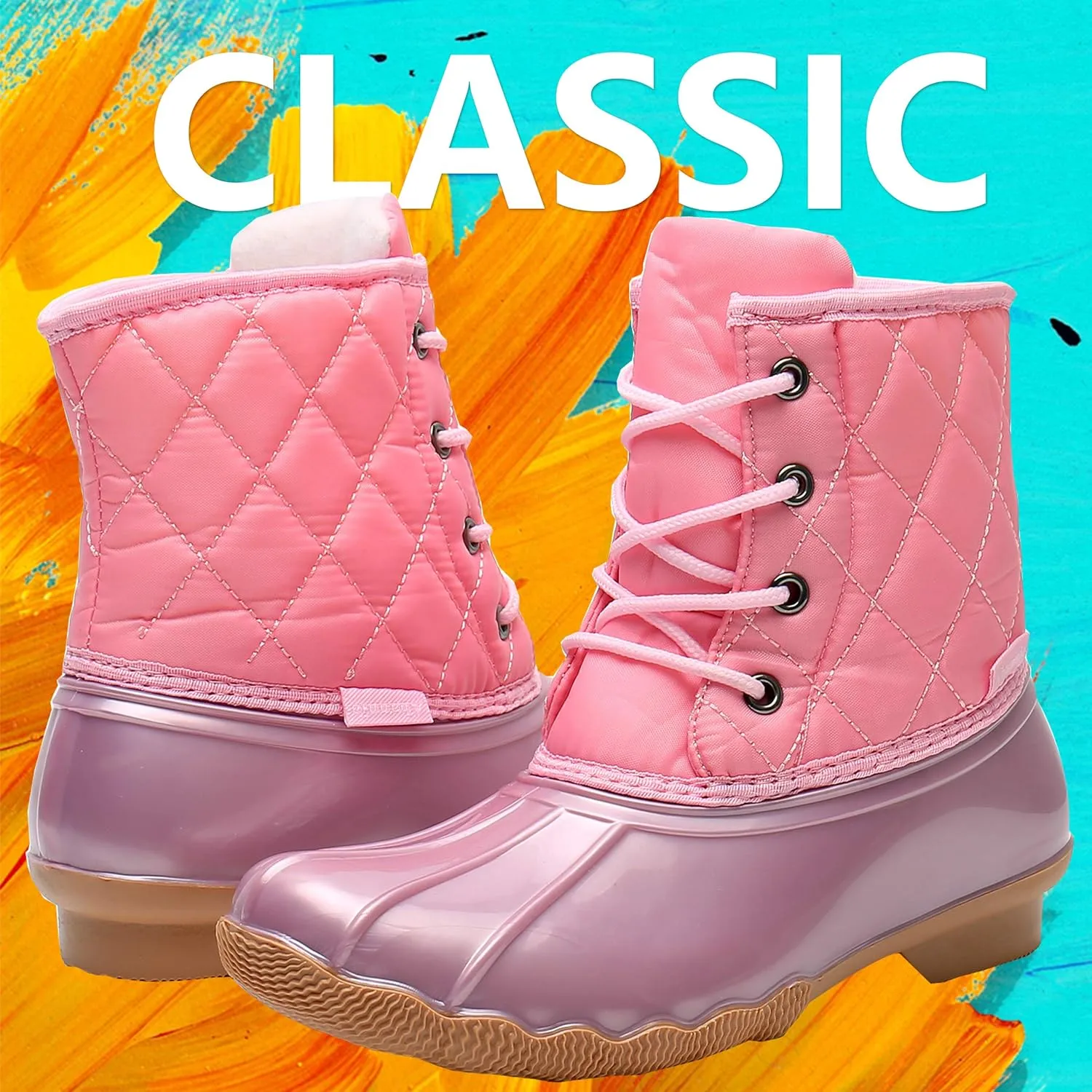 Ahannie Kids Boys Girls Winter Duck Boot, Youth Outdoor Two Tone Fashion Waterproof Rain Boot (Toddler/Little Kid/Big Kid)