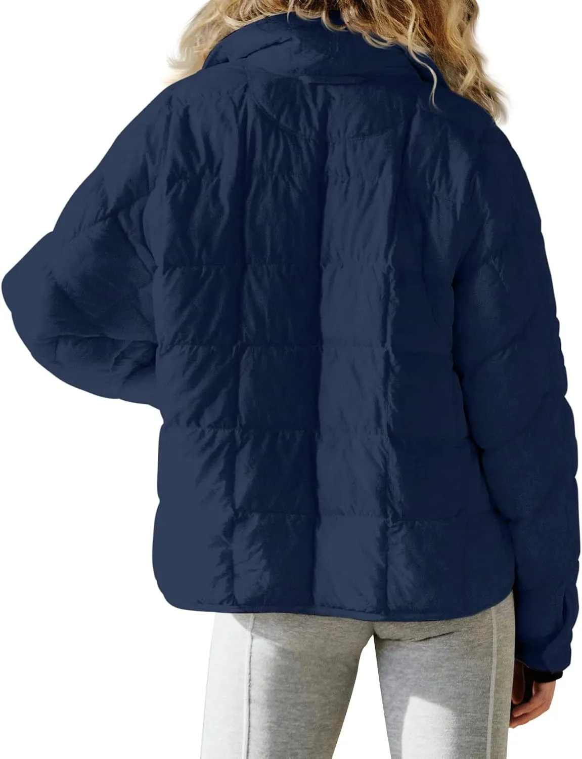 Aiopr Women's Oversized Lightweight Down Coat Long Sleeve Zip Packable Short Puffer Jackets