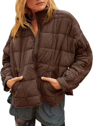 Aiopr Women's Oversized Lightweight Down Coat Long Sleeve Zip Packable Short Puffer Jackets
