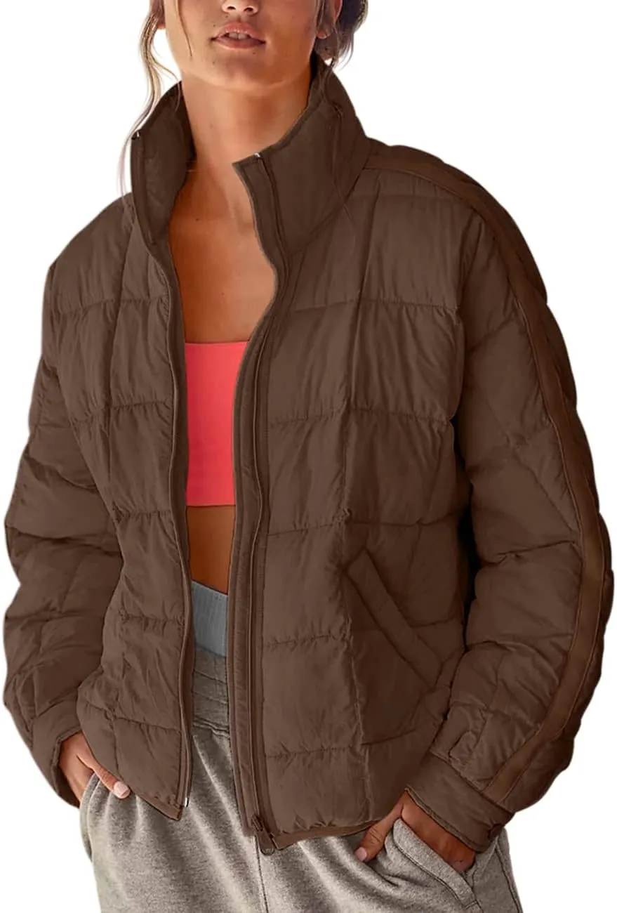 Aiopr Women's Oversized Lightweight Down Coat Long Sleeve Zip Packable Short Puffer Jackets