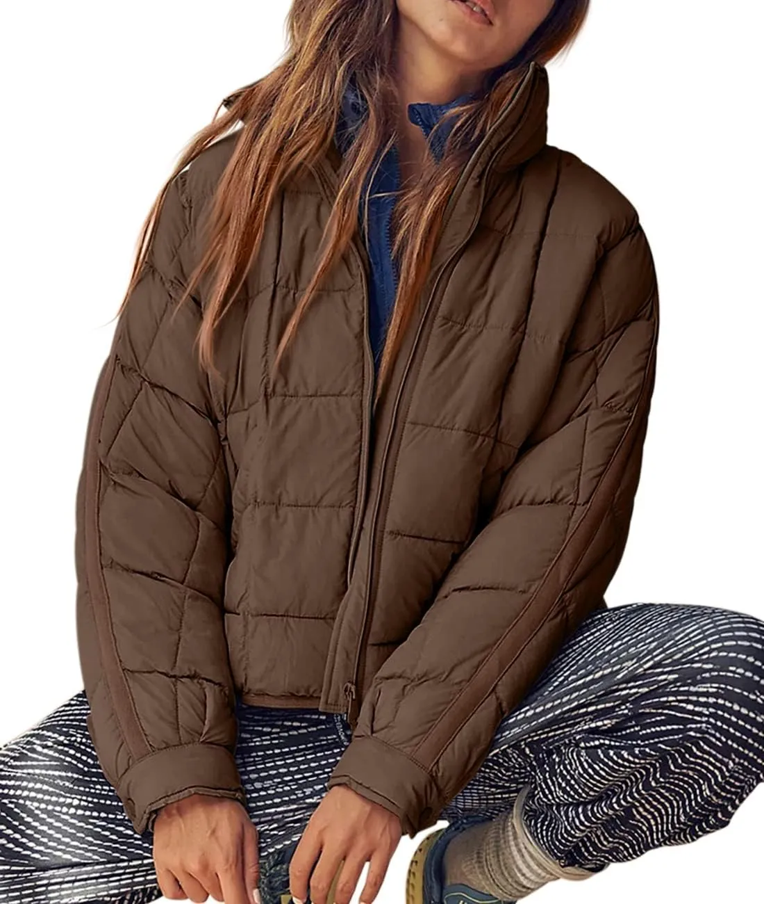Aiopr Women's Oversized Lightweight Down Coat Long Sleeve Zip Packable Short Puffer Jackets