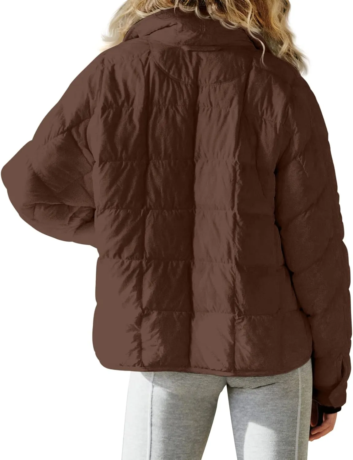Aiopr Women's Oversized Lightweight Down Coat Long Sleeve Zip Packable Short Puffer Jackets