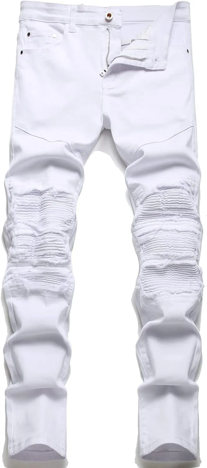 AITITIA Men's Regular Fit Biker Jeans