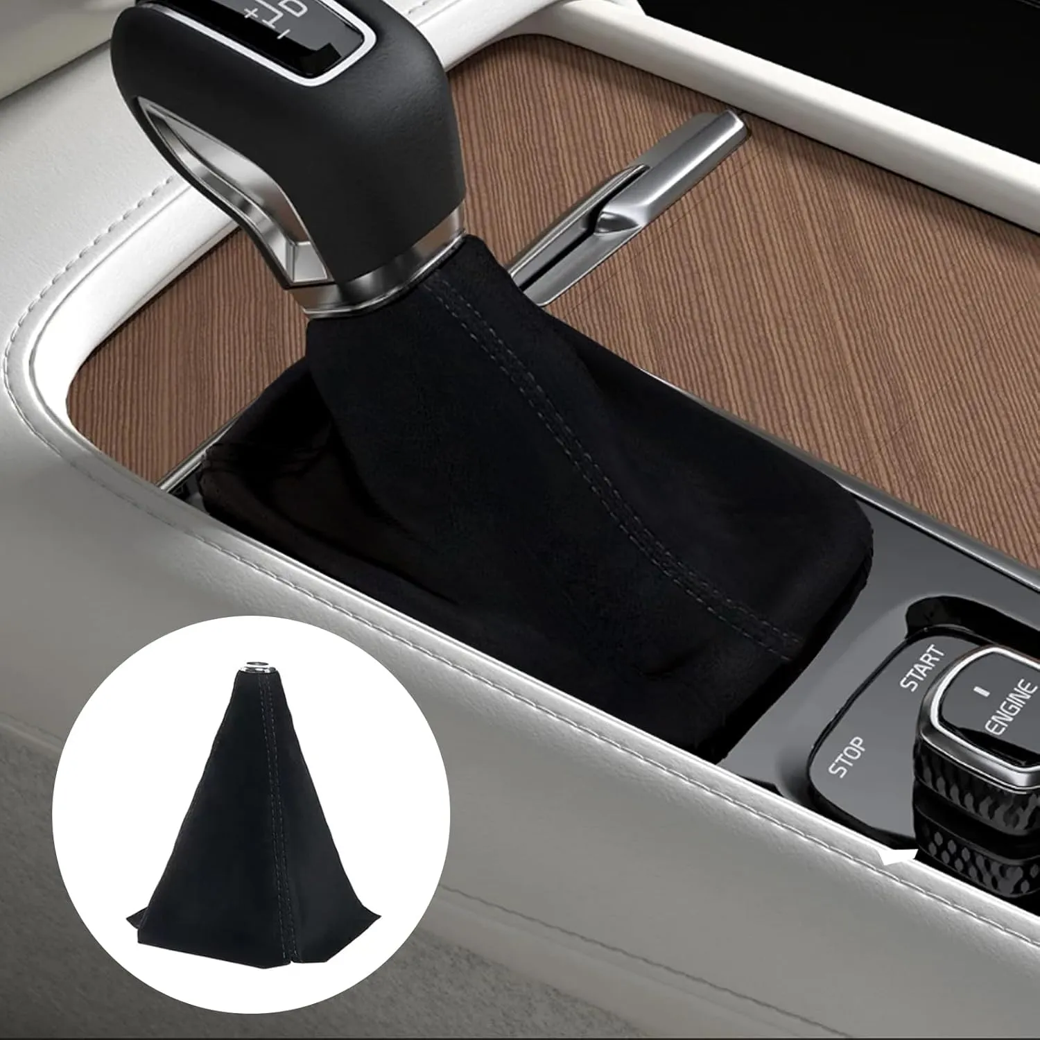 Alcantara Car Gear Shift Knob Cover, Universal Dust Cover Boot for Car Handle, Shift Knob Covers, Handbrake Covers, Durable Dust-Proof Protection, Fit for Shift Lever(Black RED)