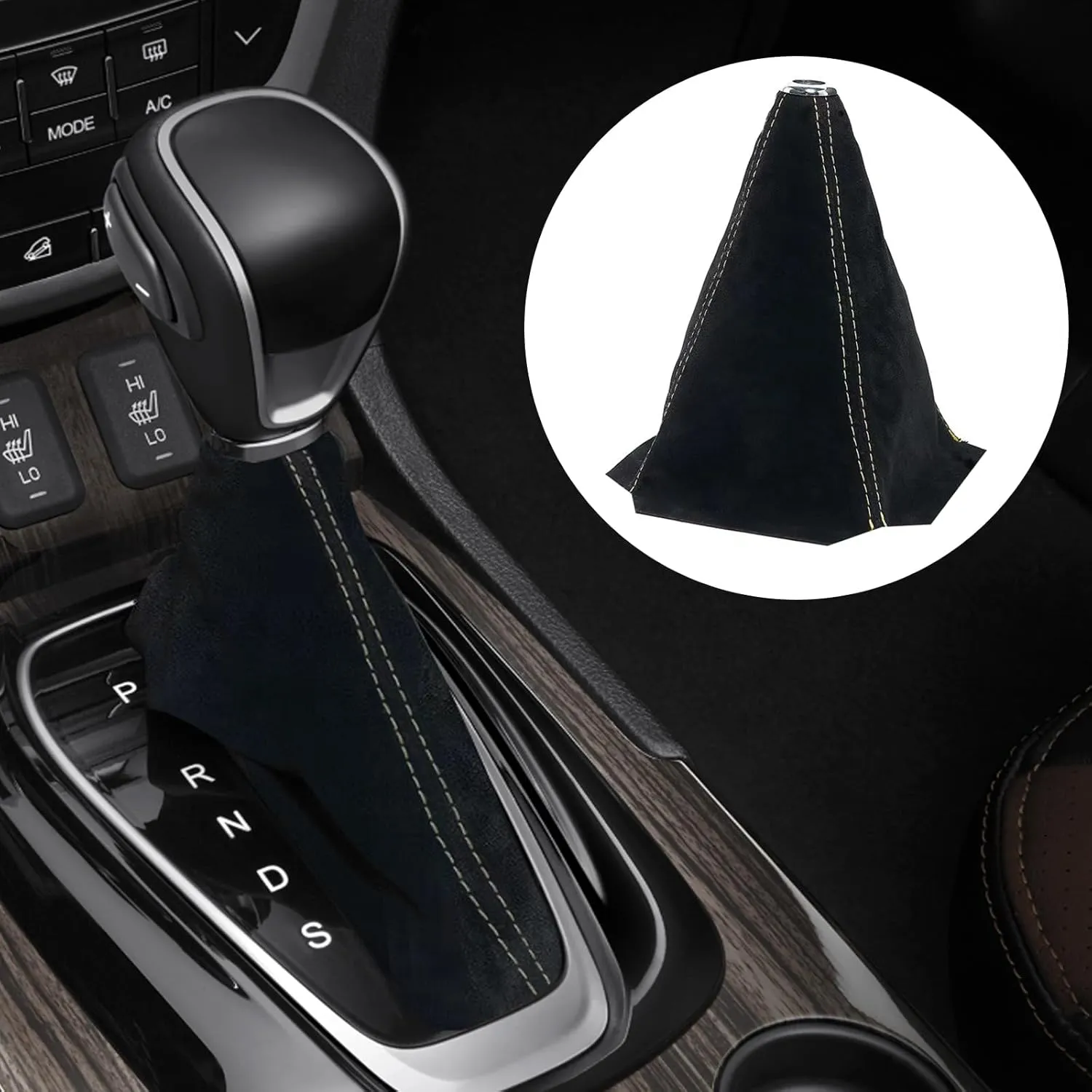 Alcantara Car Gear Shift Knob Cover, Universal Dust Cover Boot for Car Handle, Shift Knob Covers, Handbrake Covers, Durable Dust-Proof Protection, Fit for Shift Lever(Black RED)
