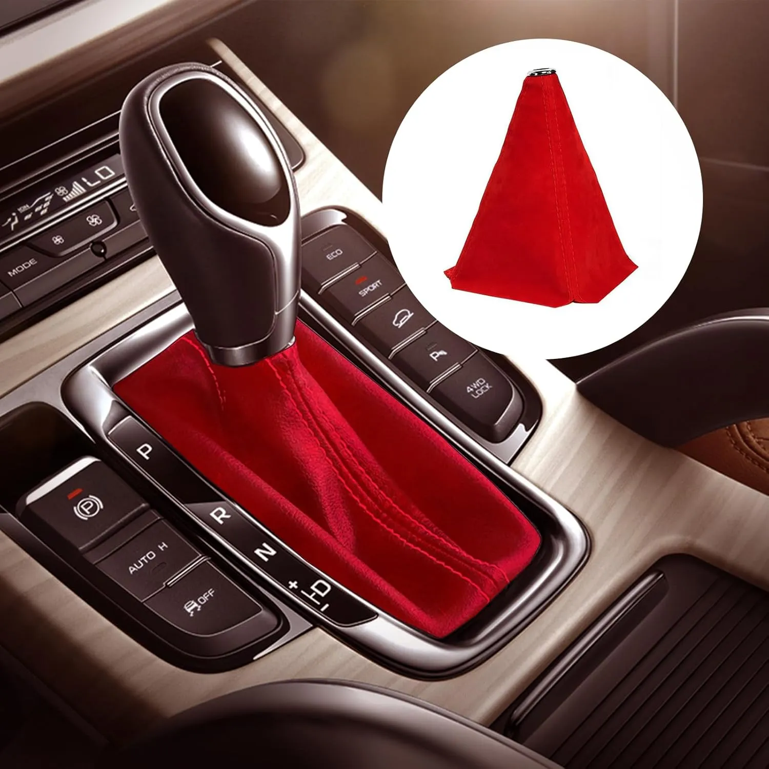 Alcantara Car Gear Shift Knob Cover, Universal Dust Cover Boot for Car Handle, Shift Knob Covers, Handbrake Covers, Durable Dust-Proof Protection, Fit for Shift Lever(Black RED)
