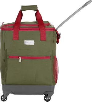 All-Purpose Roller Bag – Foldable Top-Opening Tote on Wheels with Zipper Closure, 4 Swivel Wheels, Lightweight & Durable – Travel, Groceries, Laundry, Work, Everyday Hauling - Patent-Olive