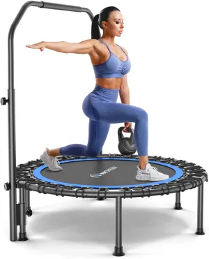 ANCHEER 40"/48" Foldable Rebounder Trampoline for Adults/Kids with Resistance Bands and Bungees, Indoor & Outdoor Mini Trampoline with Bar and Safety Padding - Max Load 330lbs/450lbs