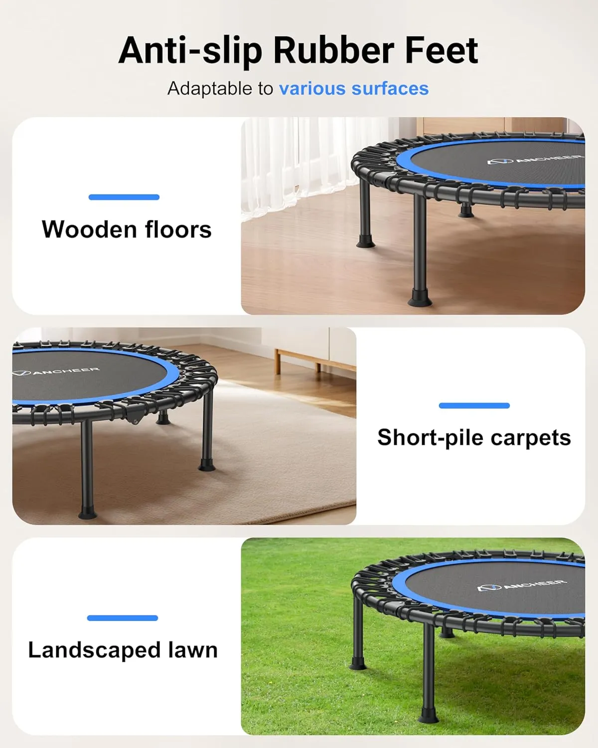 ANCHEER 40"/48" Foldable Rebounder Trampoline for Adults/Kids with Resistance Bands and Bungees, Indoor & Outdoor Mini Trampoline with Bar and Safety Padding - Max Load 330lbs/450lbs