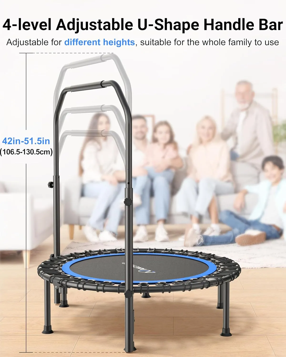 ANCHEER 40"/48" Foldable Rebounder Trampoline for Adults/Kids with Resistance Bands and Bungees, Indoor & Outdoor Mini Trampoline with Bar and Safety Padding - Max Load 330lbs/450lbs