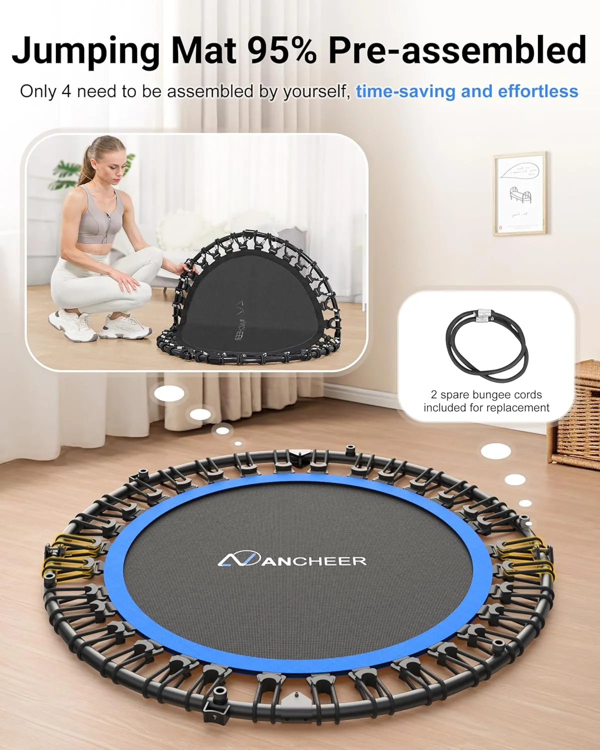 ANCHEER 40"/48" Foldable Rebounder Trampoline for Adults/Kids with Resistance Bands and Bungees, Indoor & Outdoor Mini Trampoline with Bar and Safety Padding - Max Load 330lbs/450lbs