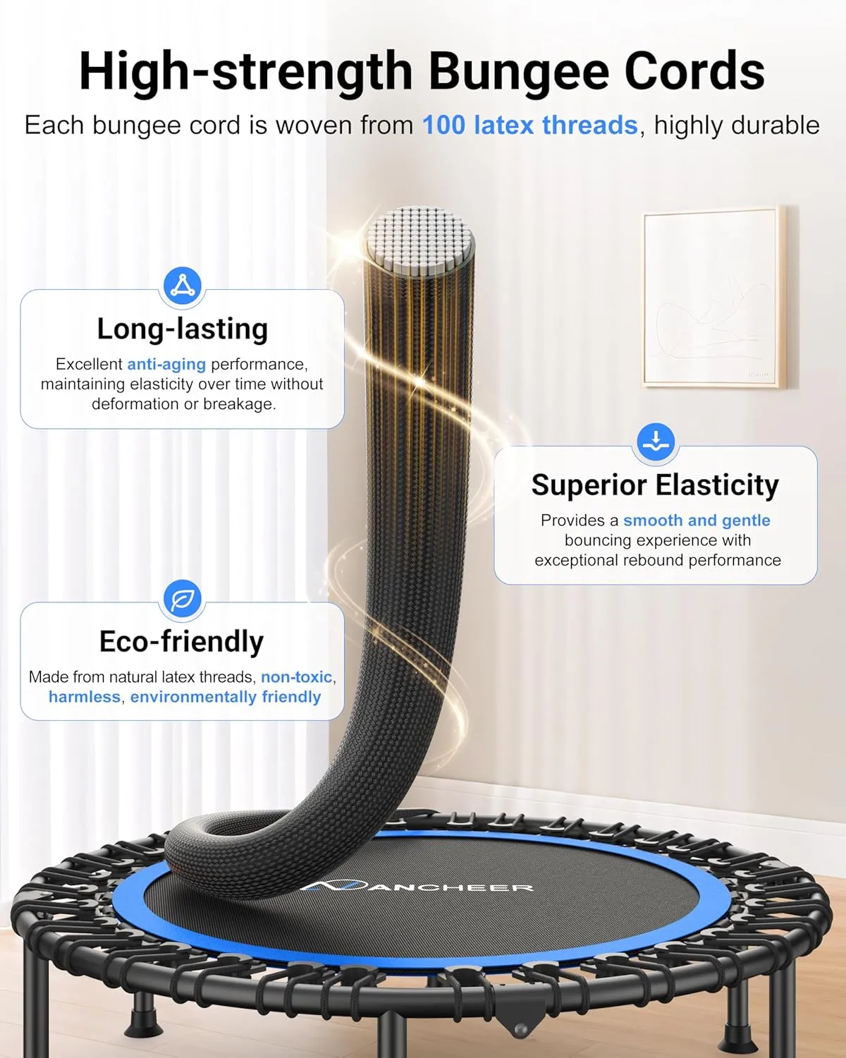 ANCHEER 40"/48" Foldable Rebounder Trampoline for Adults/Kids with Resistance Bands and Bungees, Indoor & Outdoor Mini Trampoline with Bar and Safety Padding - Max Load 330lbs/450lbs