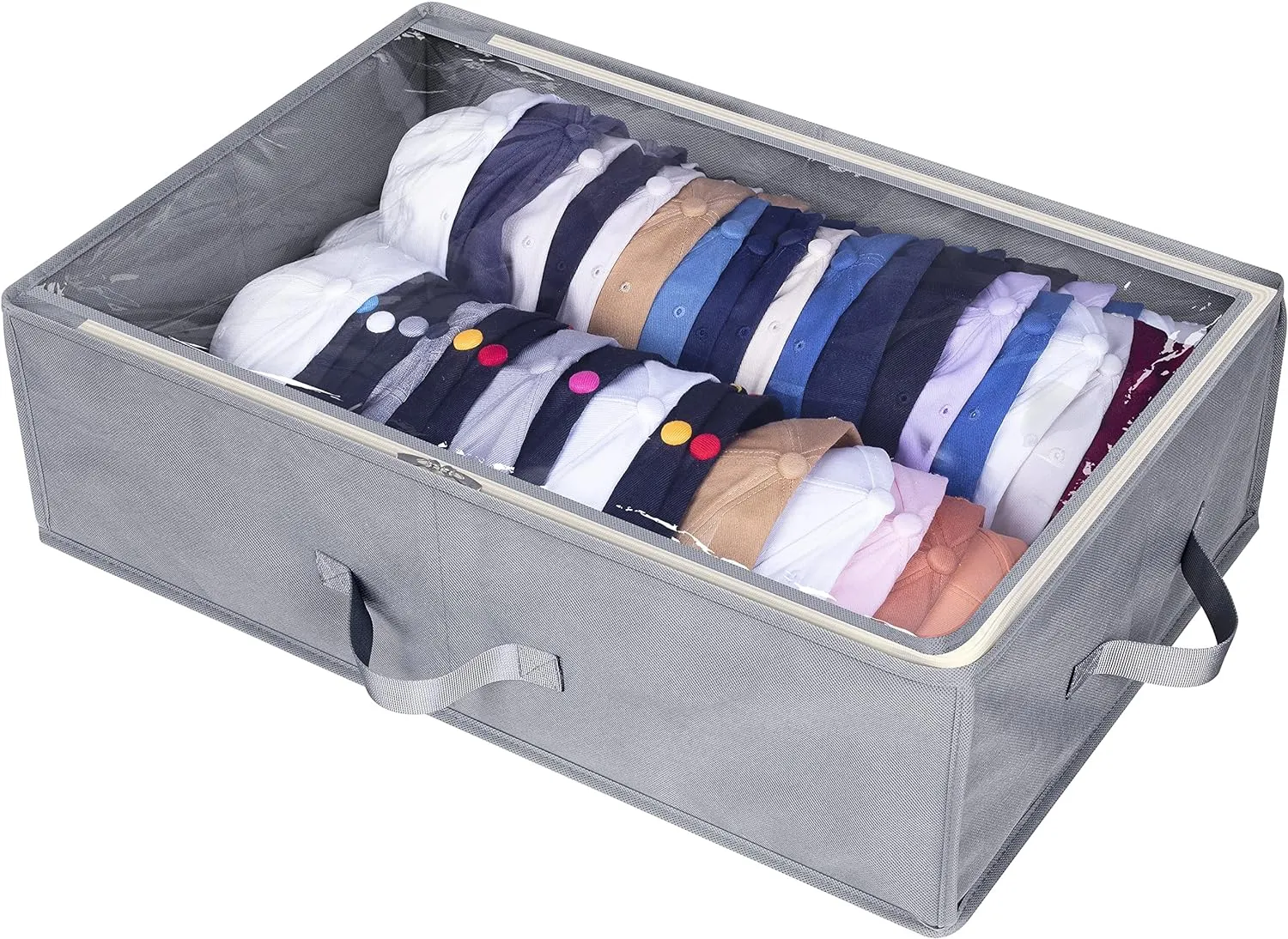 AOODA Large Hat Storage Box for Baseball Caps, Holds Up to 50 Caps Wide Hat Organizer for Closet with Cardboard, Under Bed Snapback Holder, Grey