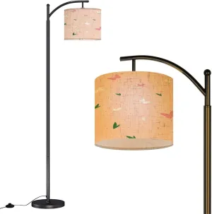 Arc Floor Lamps Seamless Flat Pattern Minimalistic Flowers Butterflies Petals Delicate Modern LED Adjustable Lampshade Standing Light for Living Room Reading Bedroom Office