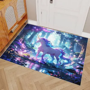 Area Rugs 2'x3' Non Slip Horse with Horns Rug Foldable Machine Washable 3D Colors Jungle Stream Pattern Carpet Low Pile Faux Wool Comfy Fluffy Floor Carpet for Various Scenes Home Decor Aesthetic