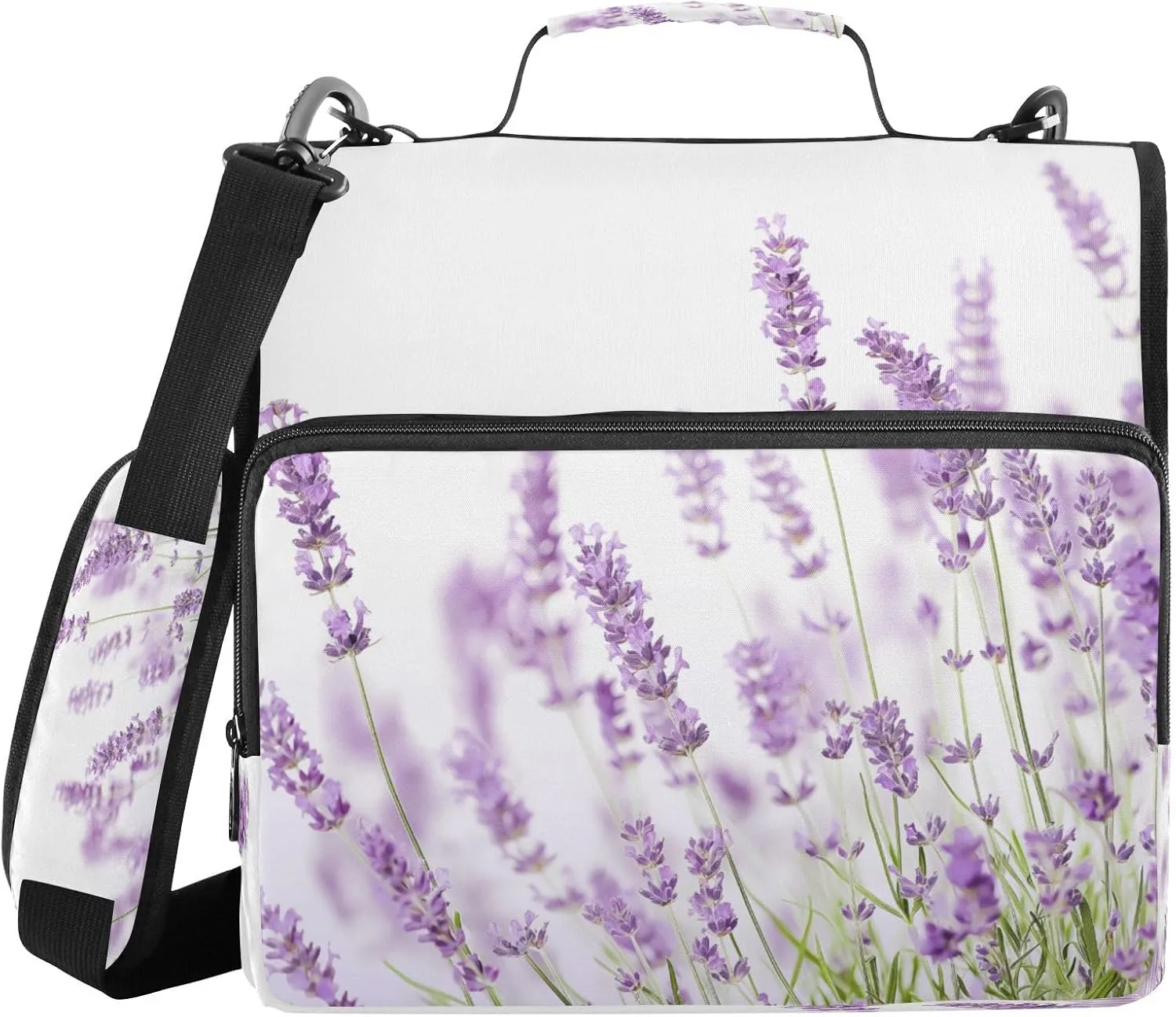 ATTX Lavender Flowers Zipper Binder with Adjustable Padded Strap - 3 Ring 500 Sheet Capacity Binder Bag with Multi-Pocket Organizer, Fits 12 Inch Laptop#256