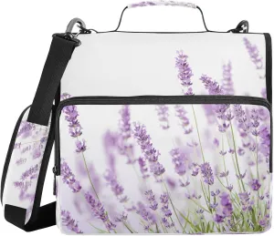 ATTX Lavender Flowers Zipper Binder with Adjustable Padded Strap - 3 Ring 500 Sheet Capacity Binder Bag with Multi-Pocket Organizer, Fits 12 Inch Laptop#256