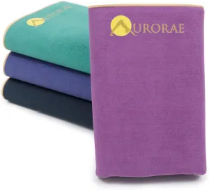 Aurorae Synergy Foldable On-the-Go Travel Yoga,Gym/Exercise Mat for Yogis on the Move with Integrated Microfiber Towel and Anti-Slip Patented 2-in-1 Technology. No Odor and No Bunching