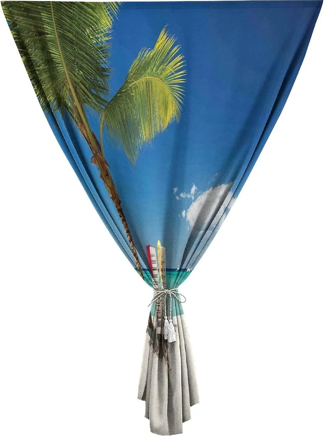 Autohesion Curtains, Seaside Window Curtain Panel, Relaxing Scene on Remote Beach with Palm Tree Print Thermal Lnsulated Room Darkening Small Drapes,59W x72L Inches, for Bathroom Living Room Bedroom