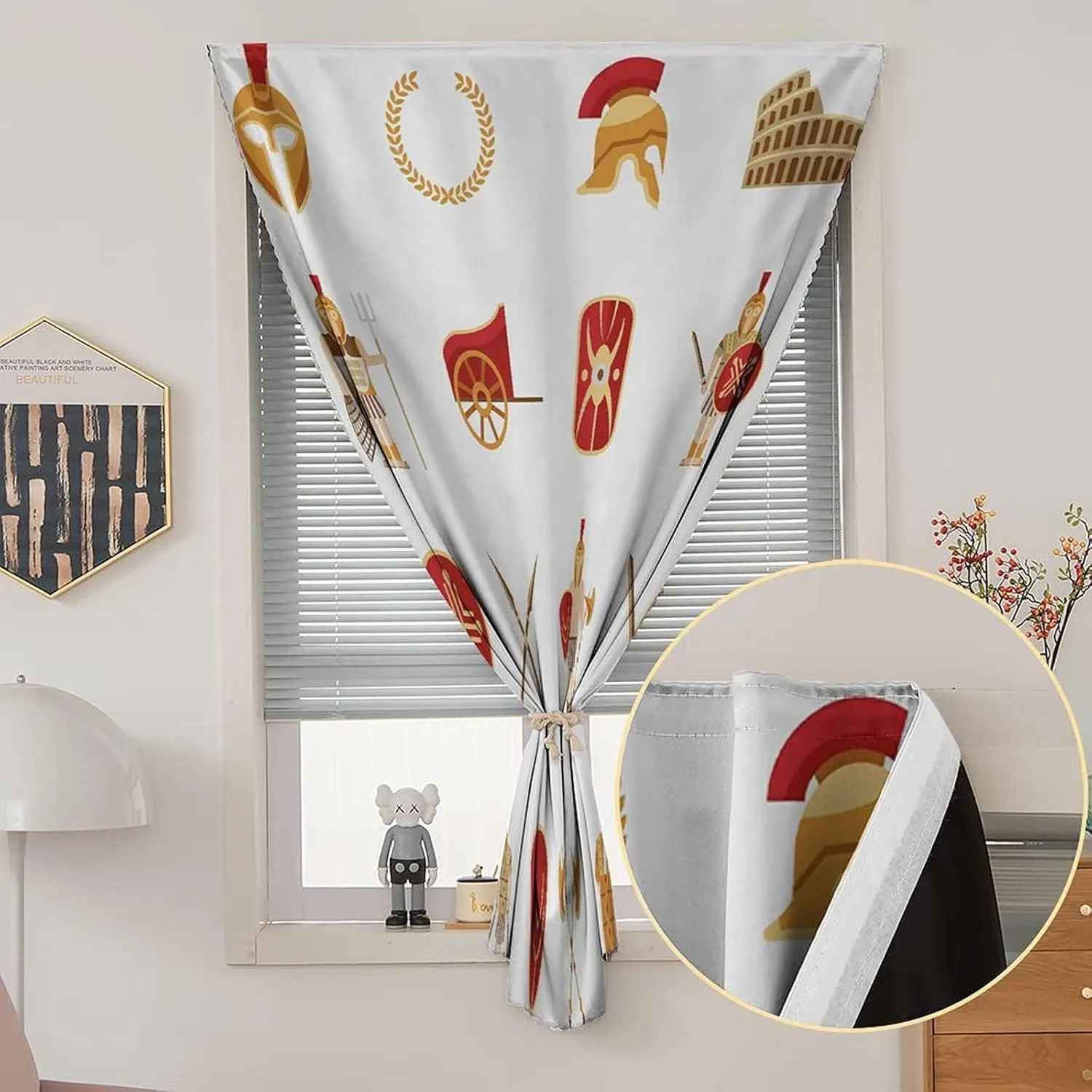 Autohesion Curtains, Toga Party Window Curtain Panel, Classic Gladiators Greek Antiquity Warriors Icons Print Thermal Lnsulated Room Darkening Small Drapes,59W x72L Inches, for Bathroom Bedroom