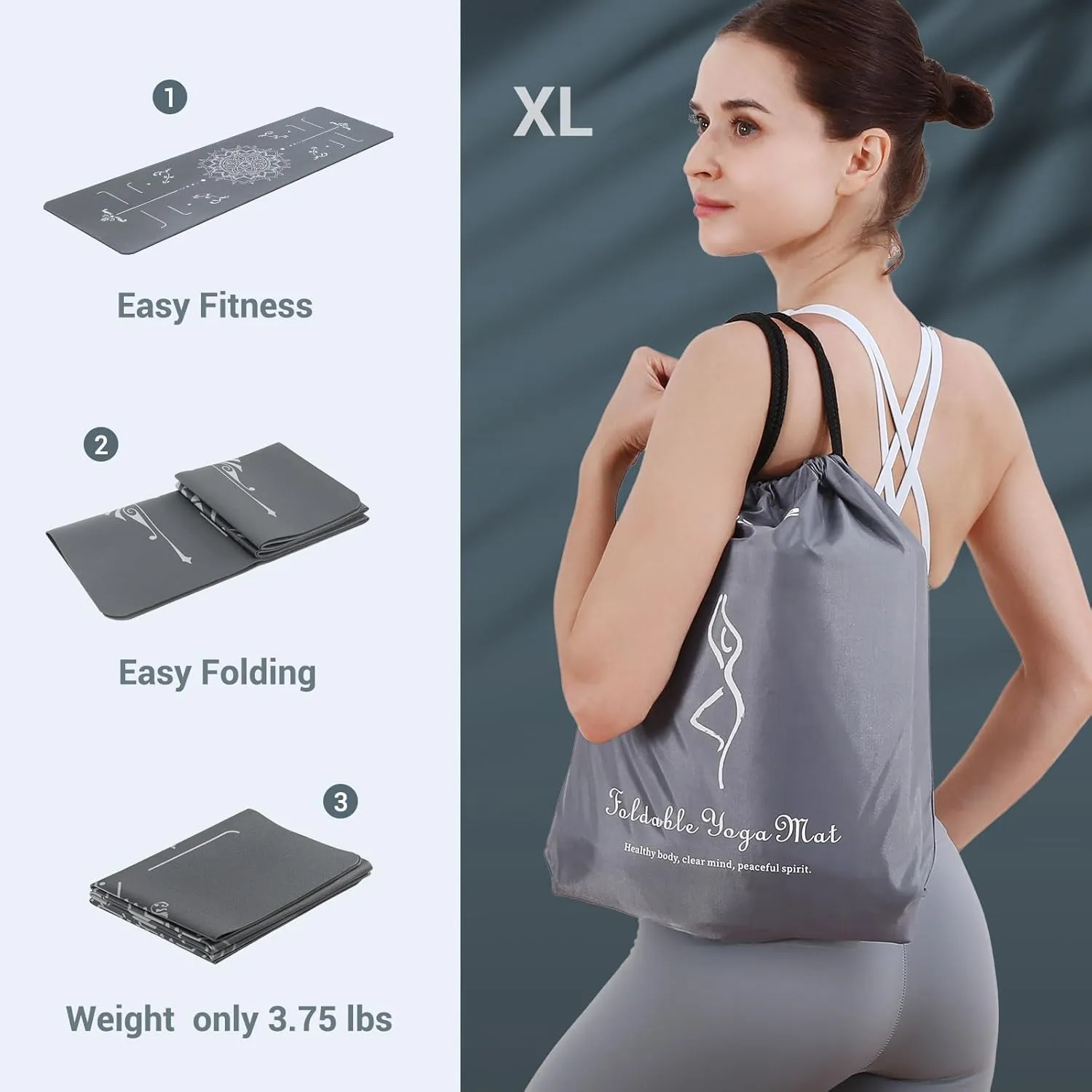 Avoalre Travel Yoga Mat Packable - Super Non Slip Foldable Fitness & Exercise Mat - Folding Lightweight Hot Yoga Mat with Carry Bag for Pilates & Floor Home Workouts (72"L x 24" & 32''W x 3mm Thick)