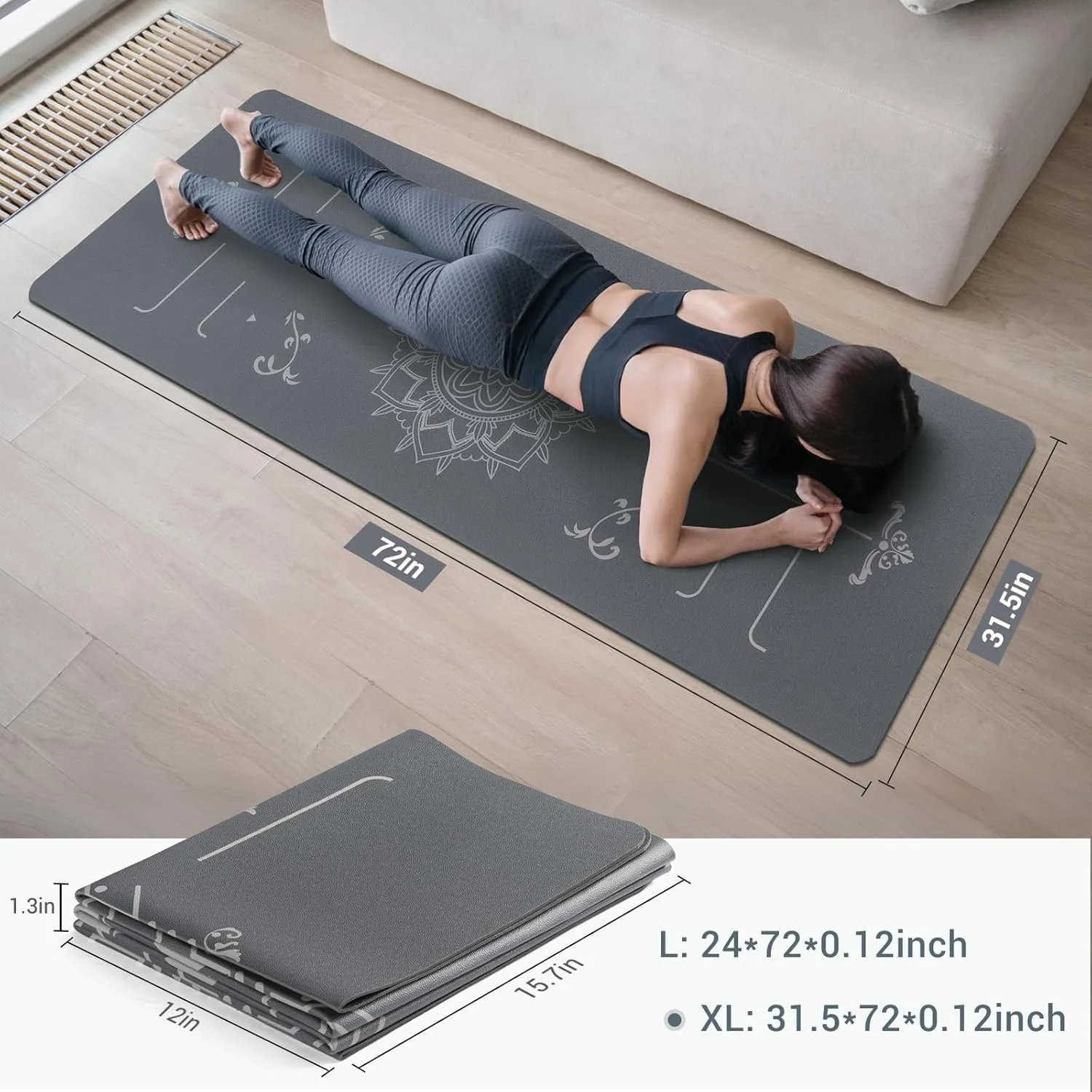 Avoalre Travel Yoga Mat Packable - Super Non Slip Foldable Fitness & Exercise Mat - Folding Lightweight Hot Yoga Mat with Carry Bag for Pilates & Floor Home Workouts (72"L x 24" & 32''W x 3mm Thick)