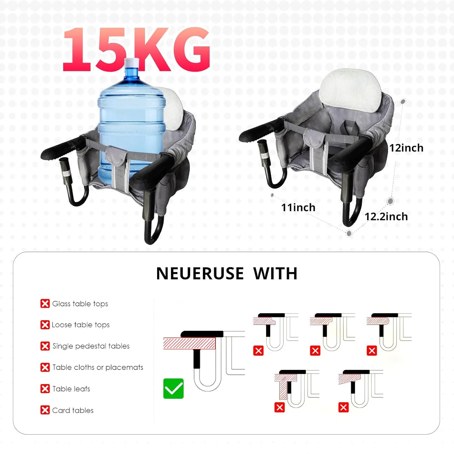 Baby Seat Fold-Flat Hook Chair, Portable & Washable Table Chair for Restaurants and Travel - Space-Saving Design for Easy Feeding and Comfortable Dining Experience (Grey)