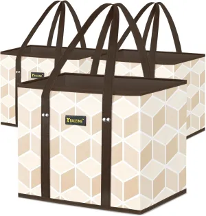 BALEINE 3Pk Reusable Grocery Bags, Foldable Shopping Bags for Groceries with Reinforced Bottom & Handles (Parallelogram)