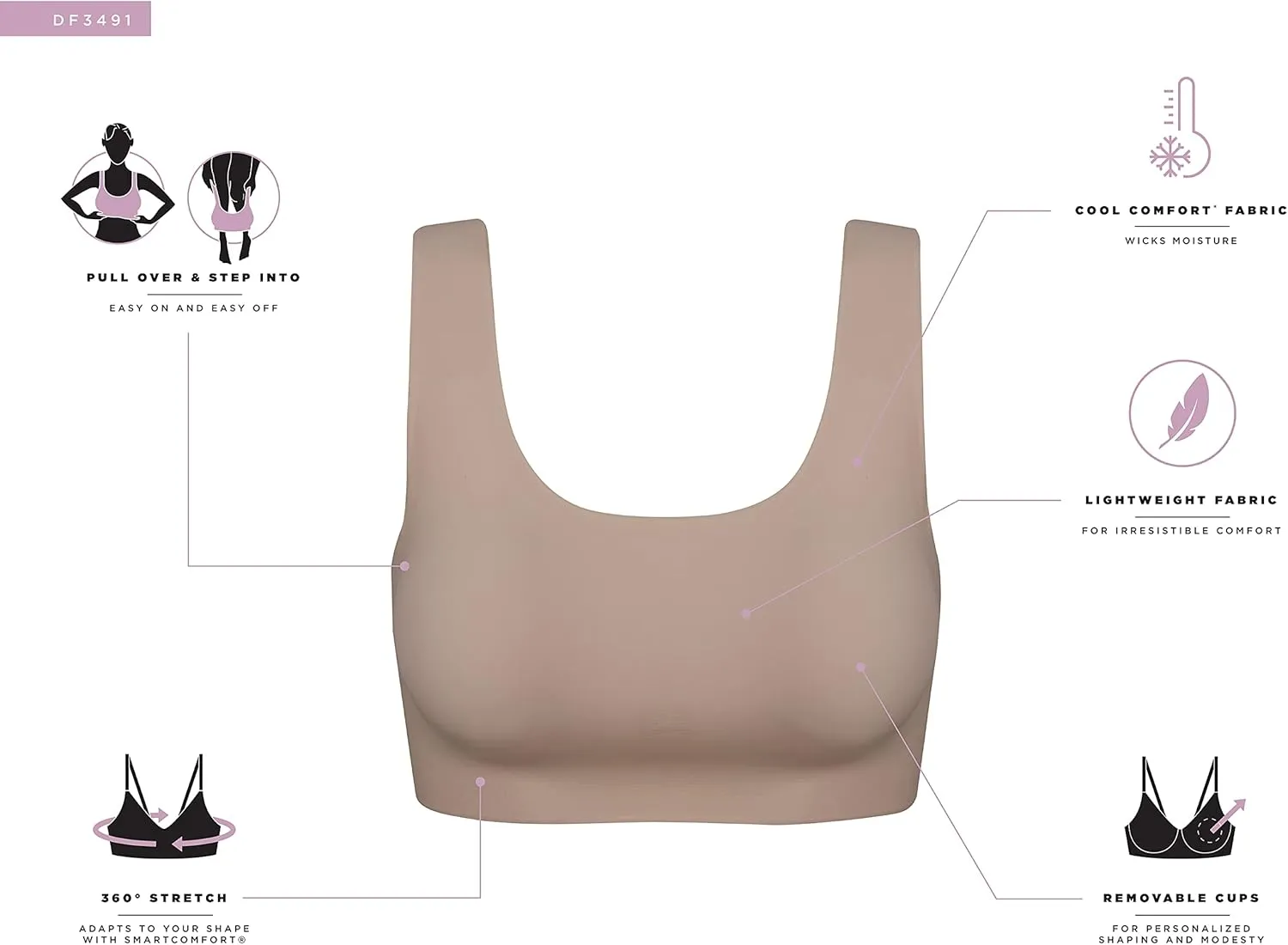 Bali Women's Comfort Revolution Wireless T-shirt Bra, Full-coverage Pullover Bra, Df3491