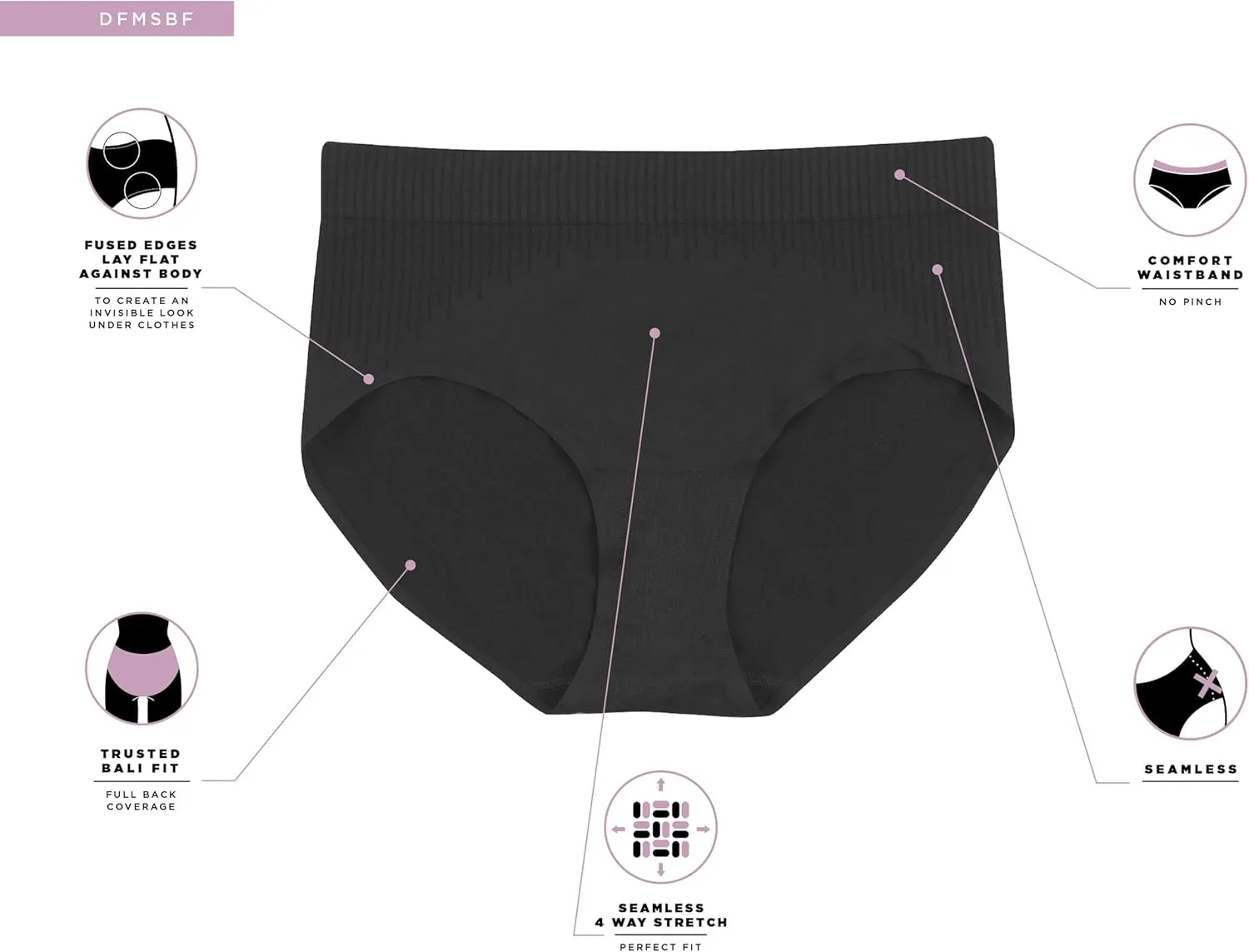 Bali Women's Modern Seamless Underwear Brief Pack, Comfort Revolution Panties, No-Show Underwear for Women, 3-Pack