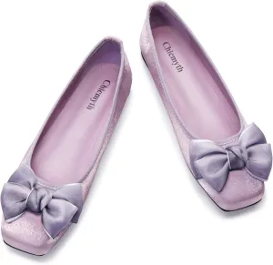 Ballet Flats for Women ; Square Toe Mary Jane Flats ; Satin Material Ballet Shoes ; Bowknot Elegant Dressy Women Shoes
