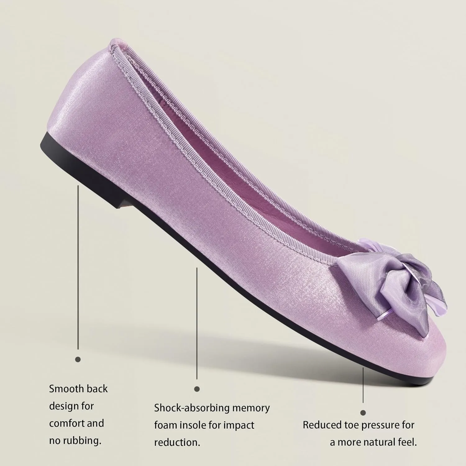 Ballet Flats for Women ; Square Toe Mary Jane Flats ; Satin Material Ballet Shoes ; Bowknot Elegant Dressy Women Shoes