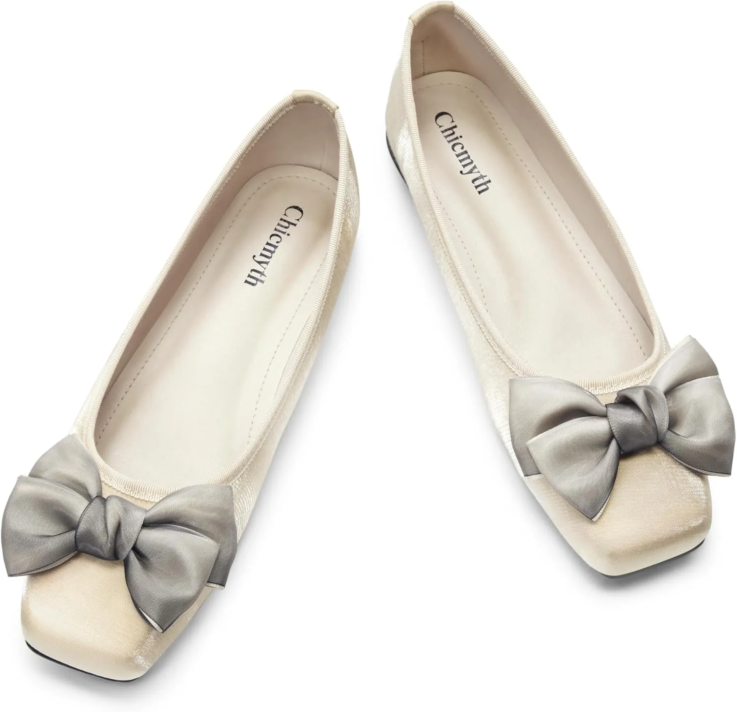 Ballet Flats for Women ; Square Toe Mary Jane Flats ; Satin Material Ballet Shoes ; Bowknot Elegant Dressy Women Shoes