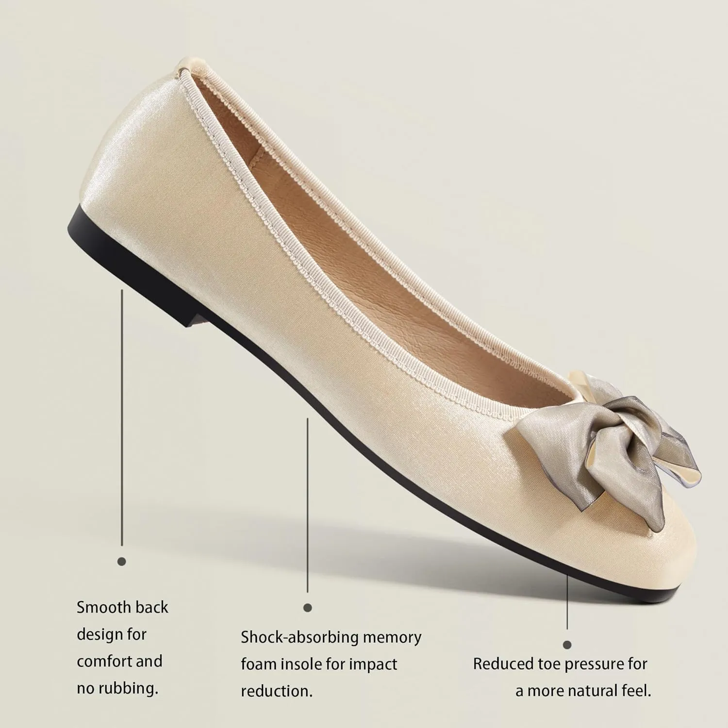 Ballet Flats for Women ; Square Toe Mary Jane Flats ; Satin Material Ballet Shoes ; Bowknot Elegant Dressy Women Shoes