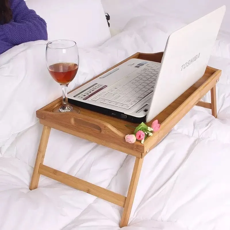 Bamboo Bed Table Tray, Portable Bed Coffee Table, Simple Durable Folding Table, Portable Picnic Folding Desk, Bamboo Storage Collapsible Mesas Table