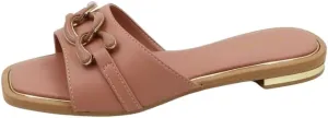 BAMBOO® Women's Square Toe Chain Band Slip On Flat Sandals