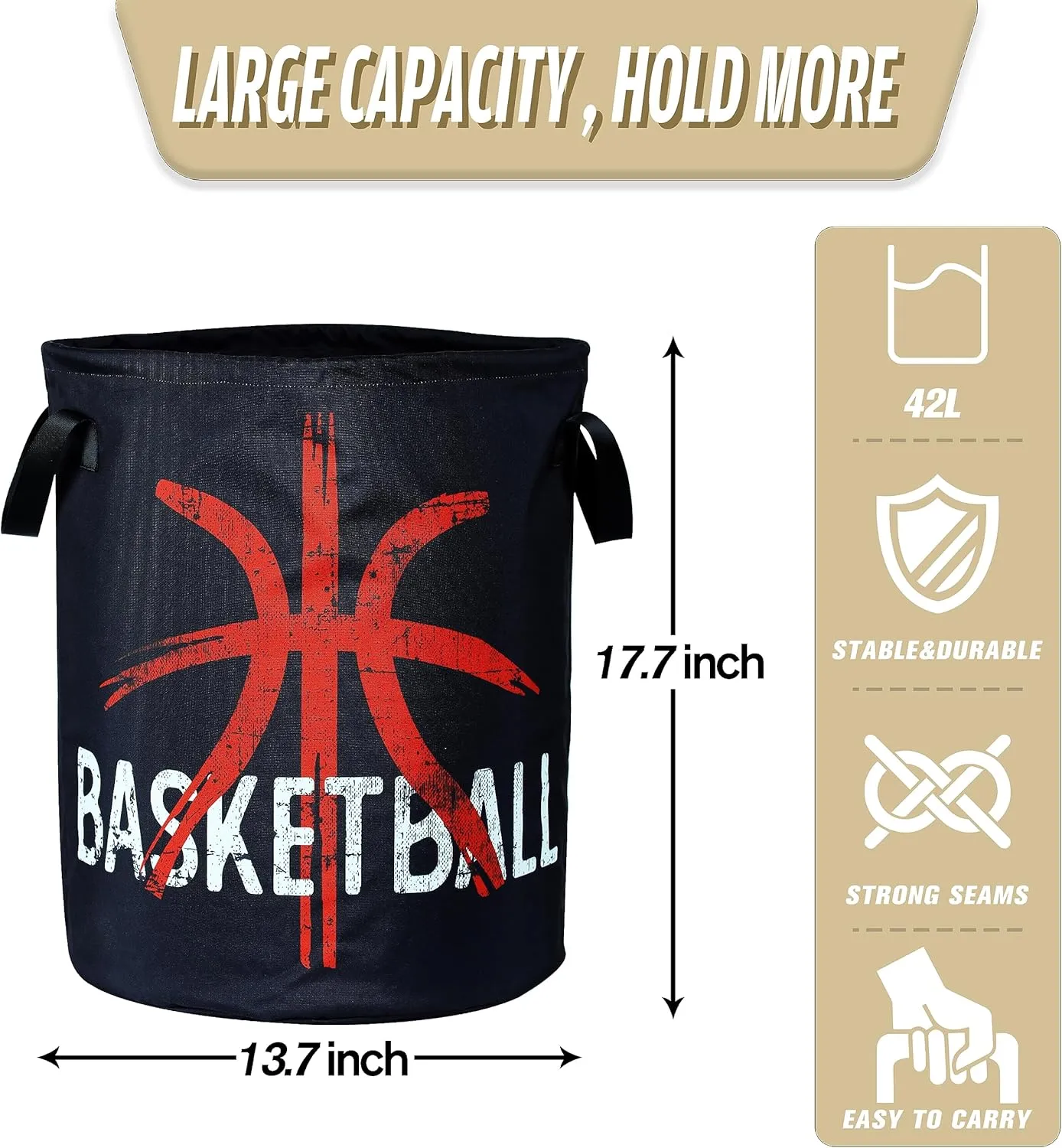 Basketball Laundry Basket Ball Foldable Oxford Cloth Funny Tote Bag Laundry Hamper Clothes Storage Bucket Organizer For Bathroom/Laundry Storage/Bedroom 17.7x13.7 Inch