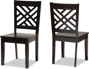 Baxton Studio Caron 2-Piece Dining Chair Set - Transitional Dark Brown Finished Wood