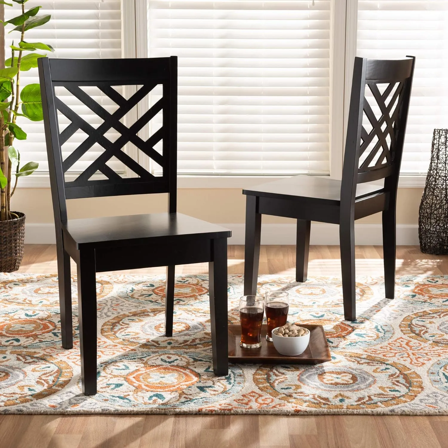 Baxton Studio Caron 2-Piece Dining Chair Set - Transitional Dark Brown Finished Wood