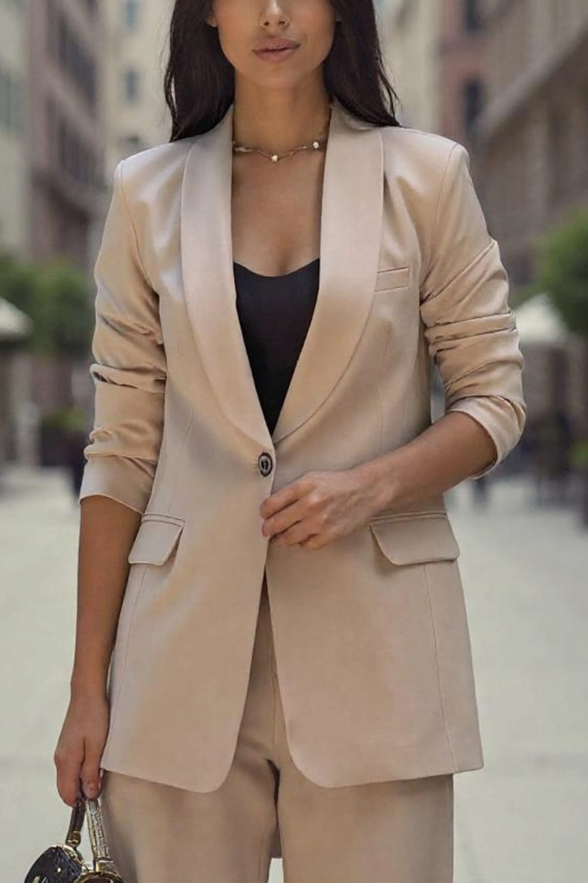 Beige Business Casual Shawl Lapel Fashion Women's Blazer
