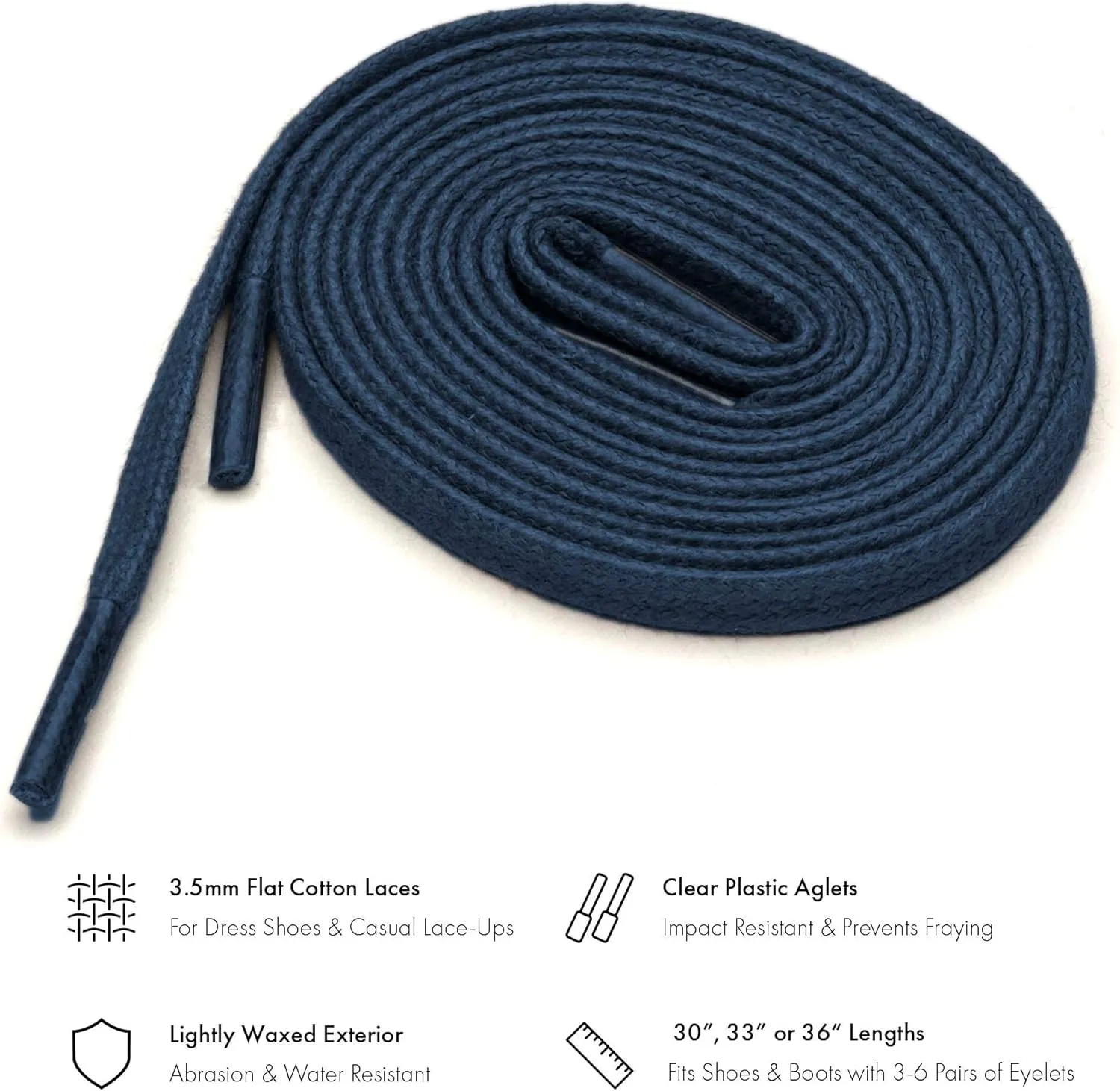 Benchmark Flat Dress Shoe Laces - Waxed Cotton Shoelaces for Boots and Shoes - Choice of Color & Length - 30”, 33” or 36”