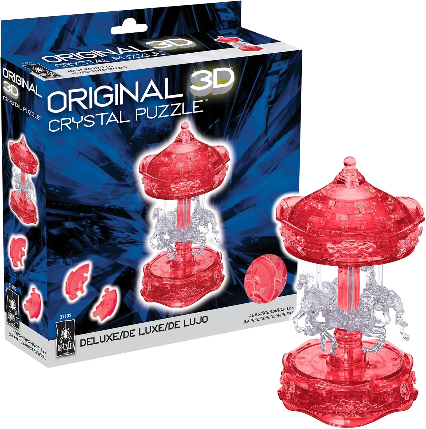 BePuzzled, Carousel Deluxe Original 3D Crystal Puzzle, Perfect for Puzzlers Ages 12 and Up, Challenging to Complete and Beautiful to Display, Collect Them All