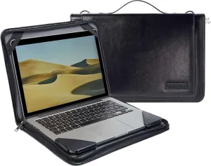 Black Leather Laptop Messenger Case - Compatible with MSI Prestige 14 H - B12U 14" Laptop