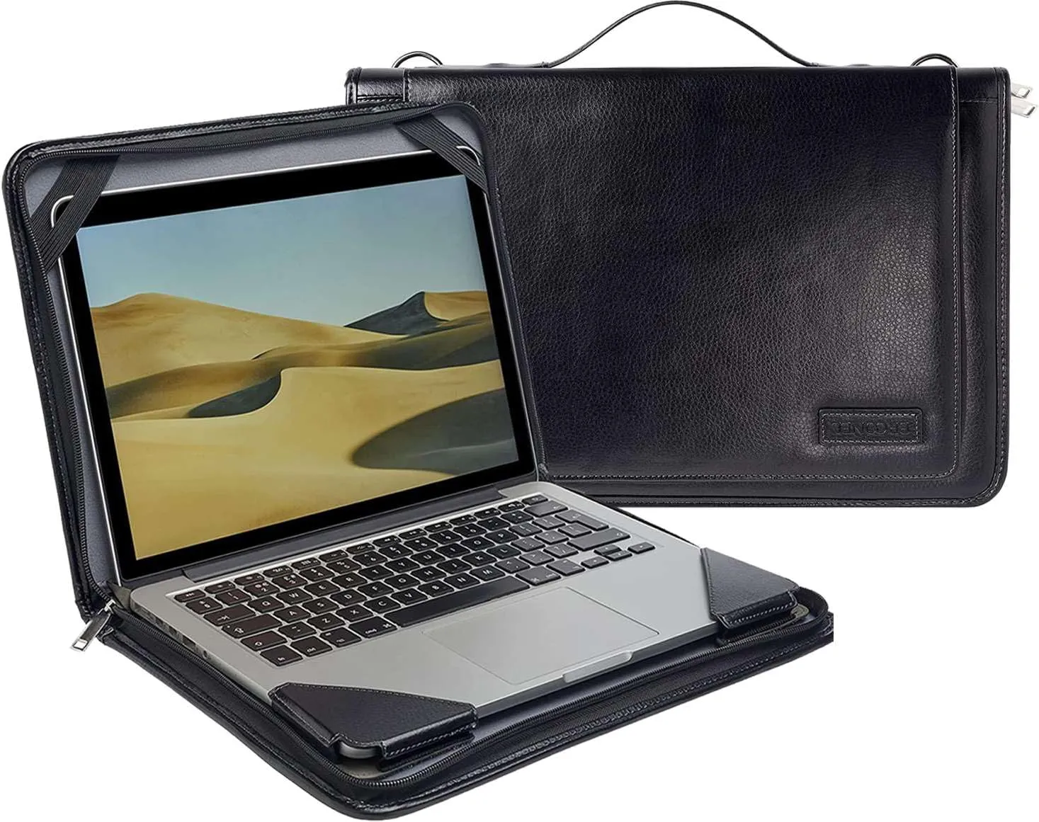 Black Leather Laptop Messenger Case - Compatible with MSI Prestige 14 H - B12U 14" Laptop