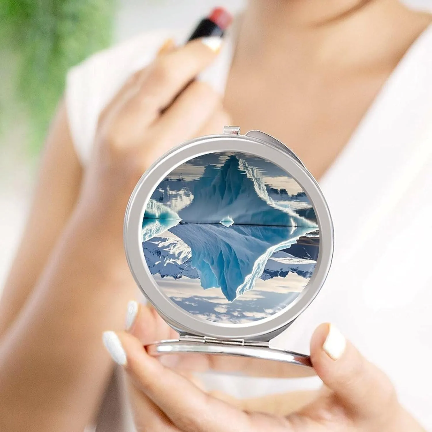 Blue Iceberg Portable Compact Mirror, Dual-Sided 1X/2X Magnifying Travel Makeup Mirror for Women Foldable Cosmetic Mirrors with 180° Adjustable Design for Travel & Daily Use