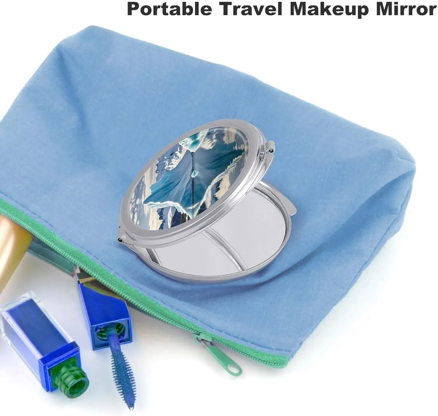 Blue Iceberg Portable Compact Mirror, Dual-Sided 1X/2X Magnifying Travel Makeup Mirror for Women Foldable Cosmetic Mirrors with 180° Adjustable Design for Travel & Daily Use