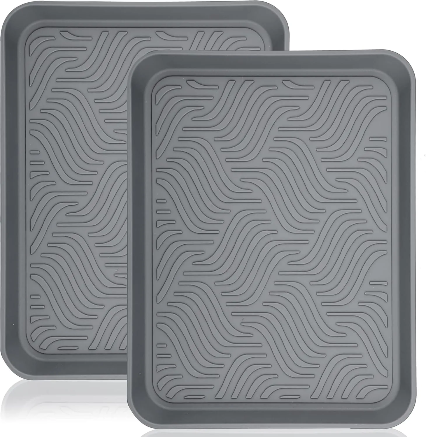 Boot Tray for Entryway Indoor, Heavy Duty Shoe Mat Tray 2 Packs, 16.8""x12.8"" Waterproof Shoe Tray with Raised Edge, Outdoor Multi-Purpose Tray for Boots, Shoes, Garden, Pets (Grey), Gray