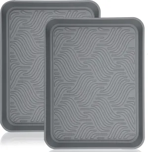 Boot Tray for Entryway Indoor, Heavy Duty Shoe Mat Tray 2 Packs, 16.8""x12.8"" Waterproof Shoe Tray with Raised Edge, Outdoor Multi-Purpose Tray for Boots, Shoes, Garden, Pets (Grey), Gray