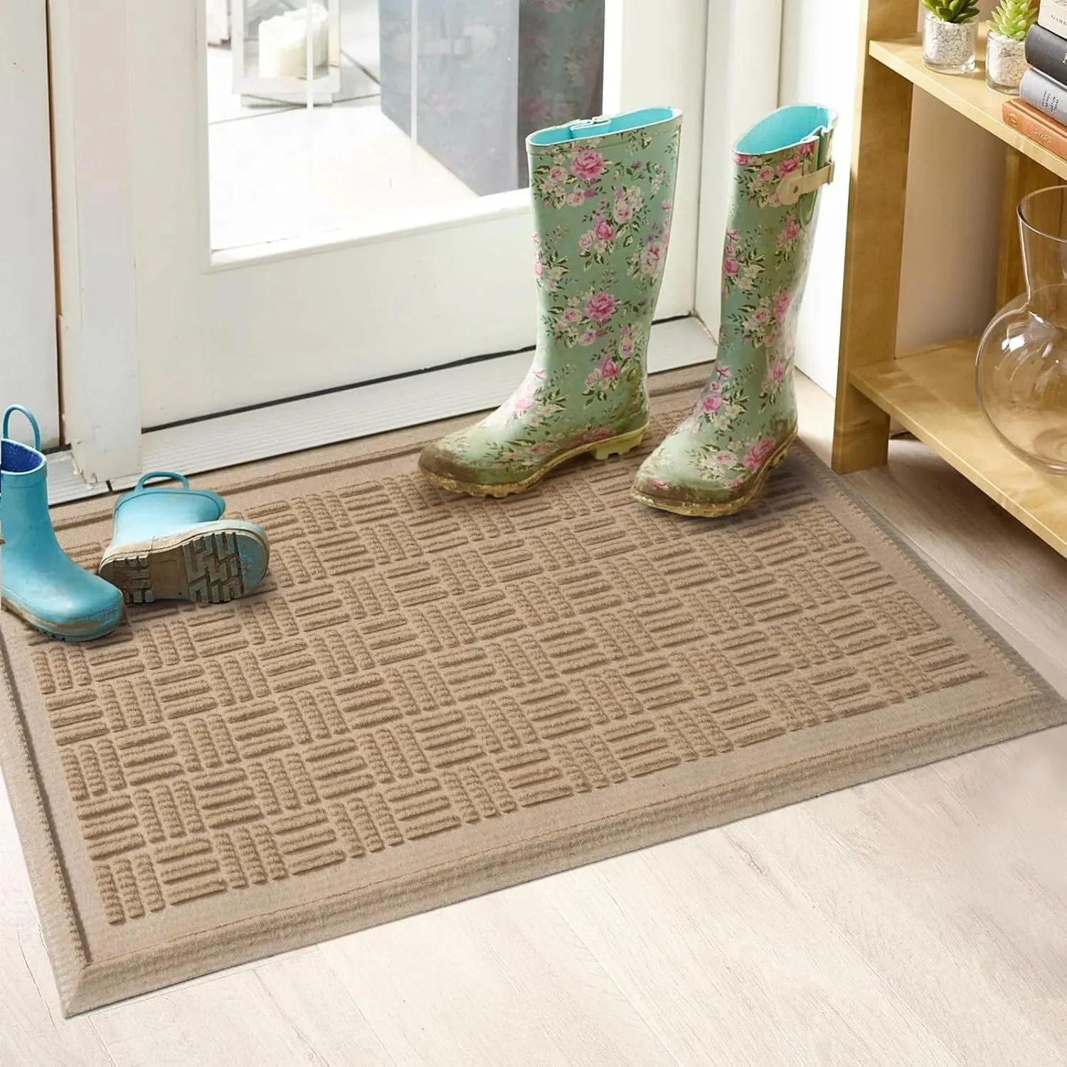 Boot Tray, Heavy Duty Shoe Tray for Entryway, Waterproof Non-Slip Shoe Mat, Sturdy Shoe Drying Mat for Indoor/Outdoor Use, Fits Muddy Boots, 15x30 inches, Beige